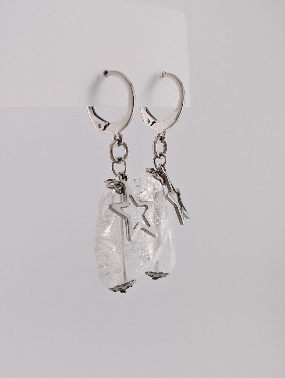 Rock Crystal Celestial Star Earrings - Artisan Handmade Gemstone Jewelry -D018 - Picture 2 of 6
